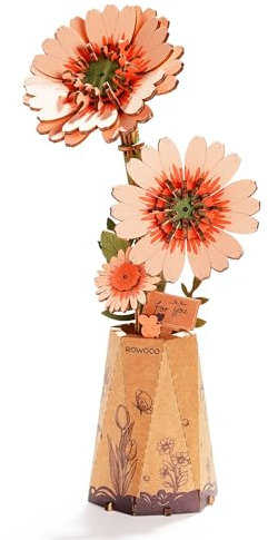 rowood Gerbera Künstliche Blume Holz 3D Puzzle Bastelset für Erwachsene Kinder Holzblume Modellbausätz für Dekoration Zuhause Kreative Geschenkidee zum Muttertag Valentinstag