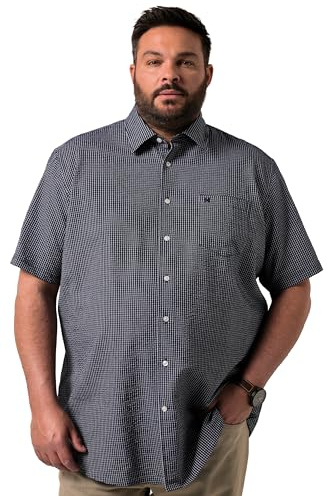 Men Plus Herren große Größen Übergrößen Menswear L-8XL Karohemd, Halbarm, Kentkragen, Seersucker, Comfort Fit Navy blau 4XL 838009130-4XL