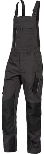 Leibwächter Dynamic Line Arbeitslatzhose Herren Gr. 60, Stretch Latzhose in anthrazit mit Reflexpaspeln und Knieverstärkung, Arbeitshose mit Taschen für Baustelle, Werkstatt und Montage