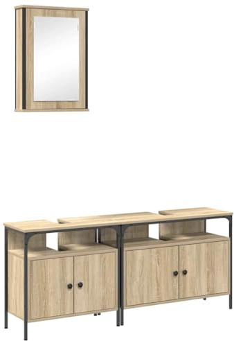 vidaXL 3 Piece Engineered Wood Sonoma Oak Bathroom Cabinet