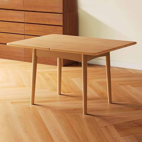KaBuea Kleiner ausziehbarer Esstisch aus Heller Eiche, massiver Eichenholz, rechteckiger Küchentisch, klappbarer Esstisch für Esszimmer und Lounge