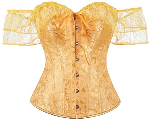 SHYMMUO Corset Tops for Women Gothic Puff Sleeve Tank Tops Floral Vintage Lace Up Bustier Renaissance Steampunk Waist Cincher