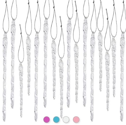 36 pcs, 4“ & 6”, Glass Icicle Ornaments for Christmas Tree Decor, Premium Twisted Hanging Icicles, Winter Wedding & Holiday Party Decorations