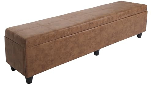 Berlinlodge Bank Sitzbank MIT Aufbewahrung Lars Leder + Kunstleder Creme HxBxT 45x112x45cm Stauraum groß platzsparend Wohnzimmer Kinderzimmer Schlafzimmer