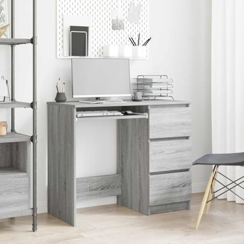 Schreibtisch Grau Sonoma 90x45x76 cm Holzwerkstoff mit 3 Schubladen für Büro und Homeoffice, Stabile Schreibtischplatte und Viel Stauraum, Elegantes Möbelstück
