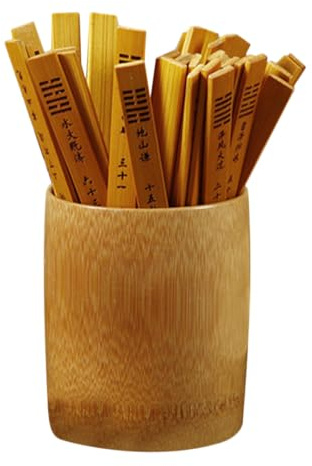 TOPPERFUN Jeu de Divination en Pot de Bambou 64 Bâtonnets Chinois, Seau Hexagramme Style Traditionnel, Accessoire Ludique Chinois pour Loisirs, École et Temple, Bâtons Divinatoires Naturels