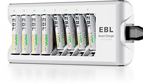 EBL 808 Cargador de pilas con 4 Unidades de AA 2800mAh y 4 unidades AAA 1100mAh Ni-MH Baterías Recargables