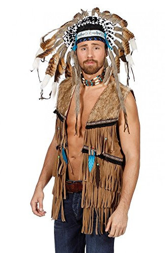 shoperama Fransen-Weste in Wildleder-Optik für Hippie und Indianer Herren Kostüm 70er 60er, Größe:52