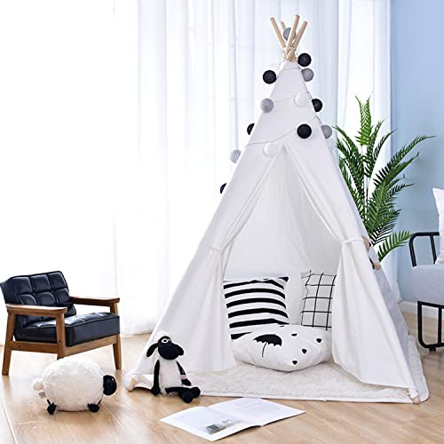 Triclicks Tipi Zelt Für Kinder, Tipi Spielzelt für Kinder, Indianerzelt Kinderzelt Wigwam Spielhaus Für Drinnen & Draußen, 100% Baumwolle Segeltuch (Weiß)