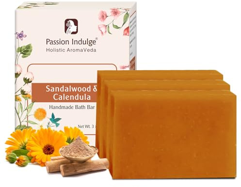 Passion Indulge Sandalwood Handmade Natural Bath Soap Pack of 1 (3 Soap, 100 Gram) | Moisturising & Nourishing, No Parabens, Sulphates | Gentle Skin Cleansing Soap | Suitable for all Type Skin