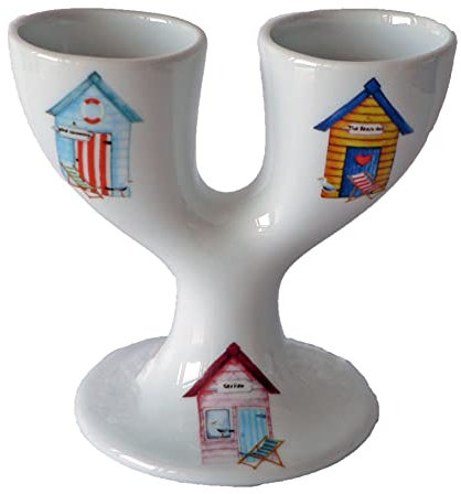 Double Egg Cup with Colourful Beach hut Design