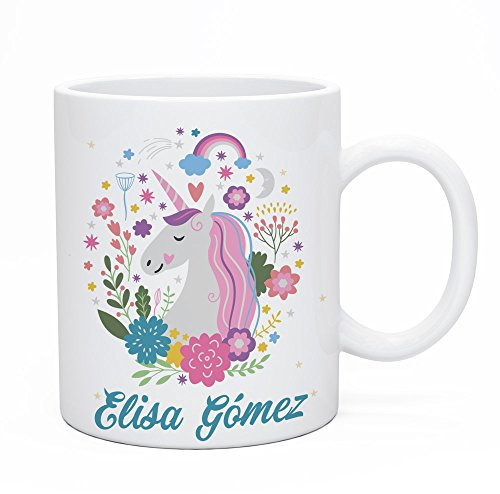 Made in Gift Taza de Plástico Infantil con Asa Dinosaurio Personalizada de 33 Cl de Capacidad con Nombre y Texto en Color (Unicornio)