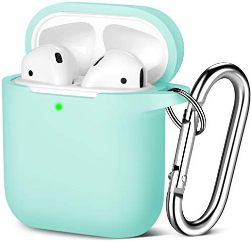 Maledan Kompatibel mit AirPods Hülle AirPods Case Apple Airpods 2 & 1, Voller Schutz Silikon Schutzhülle (Front LED Sichtbar) mit karabiner, Blaues Meer