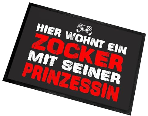 Lieblingsmensch Fußmatte | Türmatte mit Spruch | 60x40cm | Hier wohnt EIN Zocker mit Seiner Prinzessin | für innen und außen | Vorleger für die Haustür/Flur | Geschenk zur ersten Wohnung | Einweihung