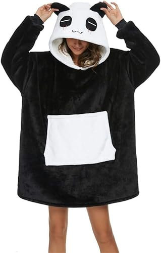 Panda Übergroße Hoodie-Decke Gemütliche Plüsch mit Tasche Bequeme Sherpa Robe Sweatshirt Decke Fleece Decke Kapuzenpullover Sweatshirt Blanket Ganzkörperdecke TV-Decke mit Ärmeln Damen Herren Unisex