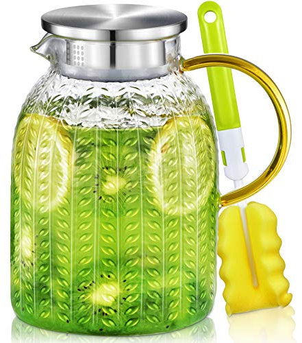 Aofmee Wasserkaraffe, Glaskaraffe, Karaffe 1,8 Liter, Glaskaraffe mit Deckel, Karaffe Glas mit Deckel, Wasser Karaffen, Wasserkrug, Glaskrug, Wasserkaraffe aus Glas, Sangria Karaffe, Eistee Krug