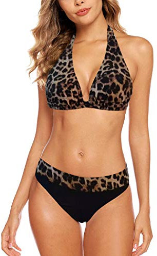 Aidotop Damen Bikini Set Triangel Badeanzug Strand Ties Zweiteiliger Bademode Bikinihose(Leopard,M
