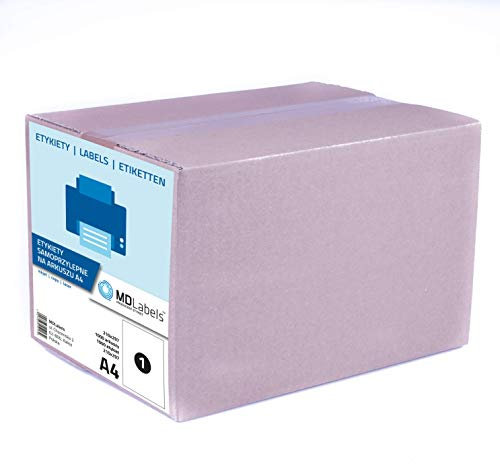 MDlabels Universal 1 Etiketten DIN A4 (297x210 mm, 1000 Etiketten auf 1000 Blätter) Klebeetiketten - mattes Papier – bedruckbar - Selbstklebend- Weiß