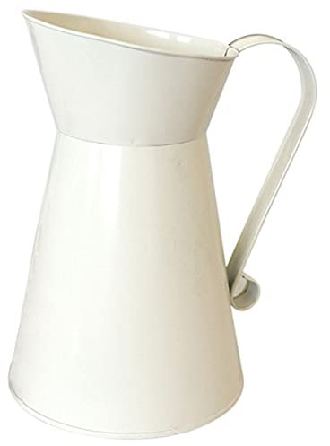 Metal Vintage Vase for Flowers, Tall Shabby Chic Cream Vase Enamel Pitcher Jug Wedding Home Decor White