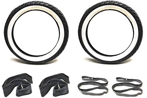 Streetparts24 Weißwand Reifen Set 2.75-17 mit Schlauch & Felgenband passend für Zündapp KS, Hercules K50, Kreidler Florett – 2X K418 Weißwandreifen mit Schlauch & Band für 17 Zoll Mopedräder