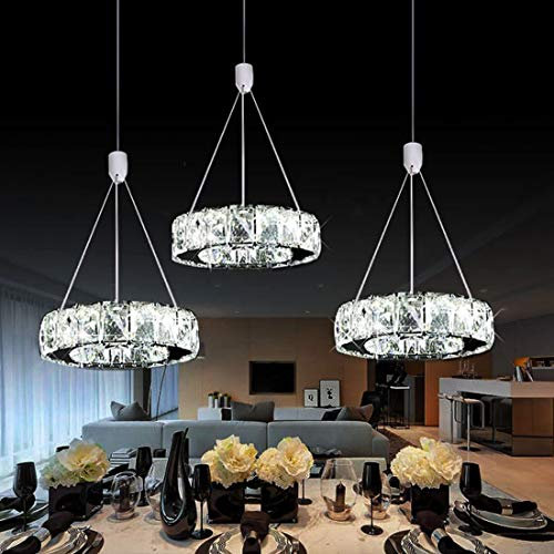 LED Kronleuchter Hängelampe Kristall Modern Esszimmer Lampe Höhenverstellbar Vintage 3-Ring Kreativ Pendelleuchte Wohnzimmer Esstisch Schlafzimmer Büro Leuchte Deko Beleuchtung (Rechteck, Weißlicht)