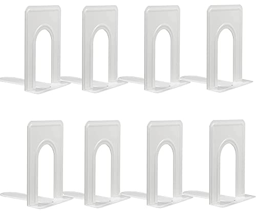 Metall-Buchstützen für Büro und Zuhause, dekorative Buchstützen für schwere Bücher, Filme und CDs, Weiß, 16,5 x 12,7 x 14,5 cm, 4 Paar (8 Stück)