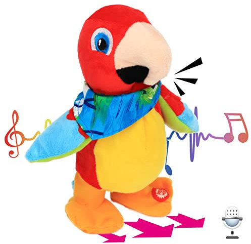 Hopearl Talking Parrot Repeats What You Say Walking Electric Interactive Animated Toy Speaking Plush Buddy Gifts for Toddler Birthday Festival Holiday 8''