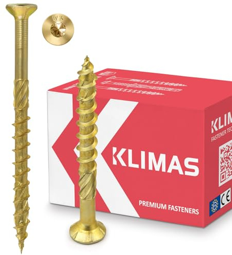 KLIMAS Holzschrauben Torx - Spanplattenschrauben Gelb - Senkkopfschrauben - Terrassenschrauben - Universalschrauben - Dachkonstruktion Schrauben Set - Holzschrauben 6x220 mm - 100 Stück