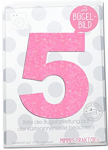 GLITZER Bügelbild Zahl Wunschzahl 10 cm Geburtstags Shirt 0 1 2 3 4 5 6 7 8 9 Aufbügler Applikationen Bügelsticker für Stoffe Textilien Kinder zum Aufbügeln Flicken, Farbe:Glitzer neonpink, Zahl:5