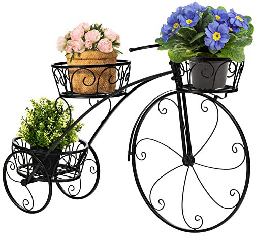 GYMAX Supporto per Piante a 3 Livelli, Scaffale Portafiori in Ferro, a Forma di Bicicletta, all’Esterno ed Interno, 80 x 25 x 52 cm