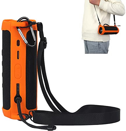 JOYSOG Étui de Protection en Silicone avec bandoulière pour Haut-Parleur Bluetooth JBL Flip 6 Orange