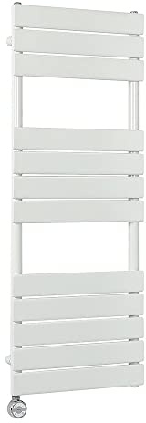 Milano Lustro 600W White Flat Panel Electric Heated Towel Rail Thermostatic - 1200mm x 450mm