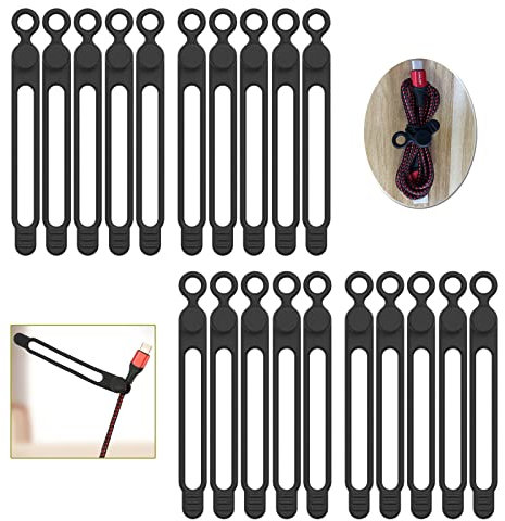 UMUST - Bridas de silicona para cables, organizador de gestión de cables reutilizable, organizador de cables elástico multiusos para agrupar y sujetar cables (negro)