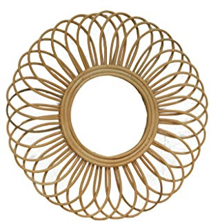 Miroir symétrique naturel (60 x 60 x 2) Miroir en bambou avec forme florale. Grand miroir décoratif pour accrocher au mur
