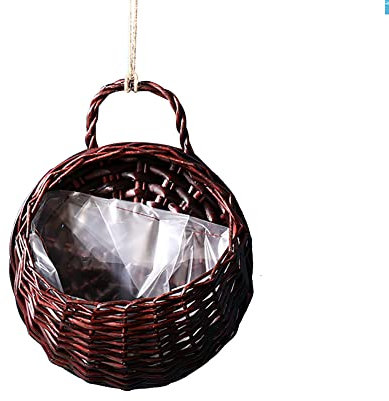 JAWSEU Pot de Fleur Osier Suspendu Panier, Panier de Fleurs à Suspendre Panier de Fleurs en Rotin en Osier Récipient de Vase Suspendu Mural à La Main en Osier Tissé Fleur Pot pour Plantes Grimpantes