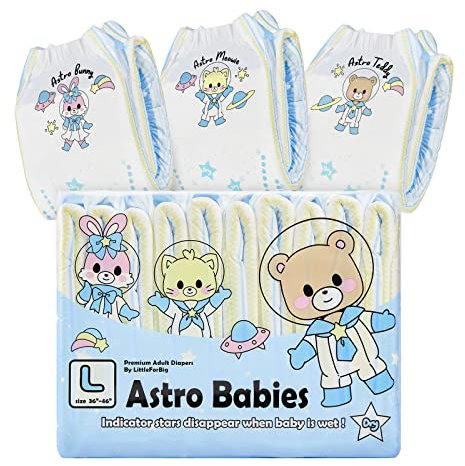 LittleForBig Erwachsenen Gedruckten Windeln 10 Stück - Astro Babies (Large 91-116 cm)