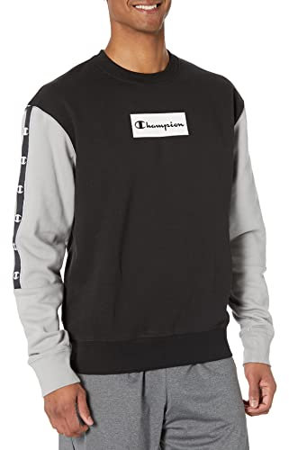 Champion Felpa da uomo in pile di peso medio, felpa pullover da uomo, felpa con logo da uomo, Nero/Grigio Opaco, Small