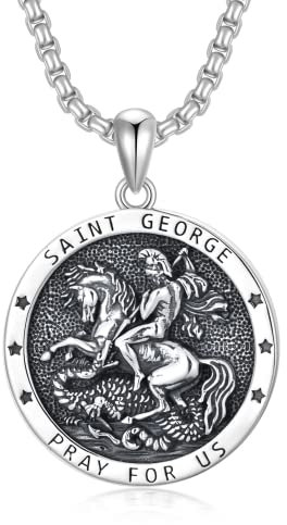 Shusukue St. George Kette 925 Sterling Silber, Saint Georg Amulett Schutzpatron Halskette, Medaillen Gebetsmünzen Anhänger Christlicher Religiöser Schmuck für Frauen Männer