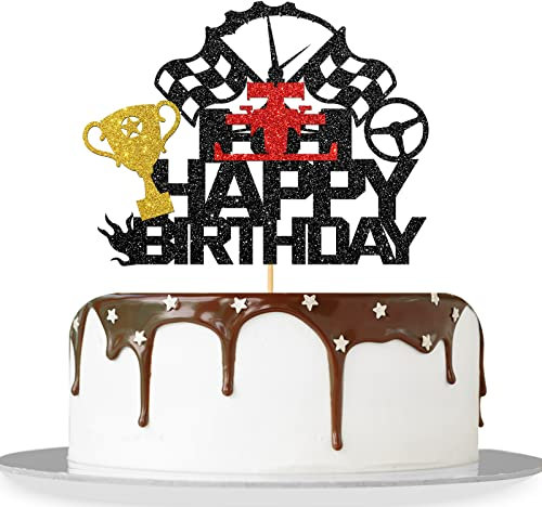 Race Car Happy Birthday Cake Topper/Racing Cake Decor/Fast One Birthday/Baby Shower Adults Bday Party Decorations (Race Car)
