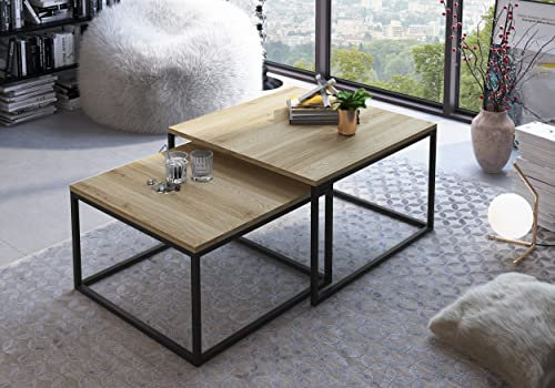 lukmebel Yoshi Couchtisch 2in1 Couchtisch Modern Minimalistisch Funktional für Industrial Lofträume Naturmaterialien Schwarz/Eiche Natur