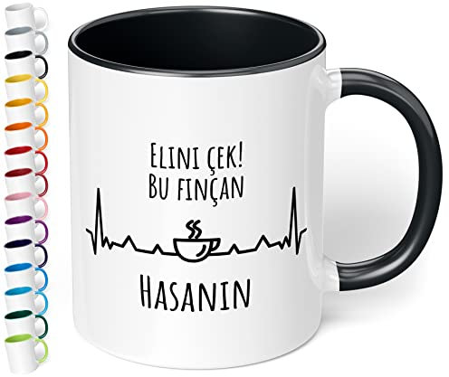 Personalisierte Tasse Elini çek! Bu finçan Wunschname - türkische Kaffeetasse Finger weg mit Namen – für türkische Kollegen im Büro – individuelles Geschenk zum Geburtstag, Silvester (Schwarz)