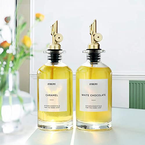 Bouteille 350ml 2pack, Distributeur D'huile D'olive Vinaigriers et 35 étiquettes, Flacons Verre Et Bec Verseur Sans Goutte Pour Cuisine, Récipient à Condiments Liquides