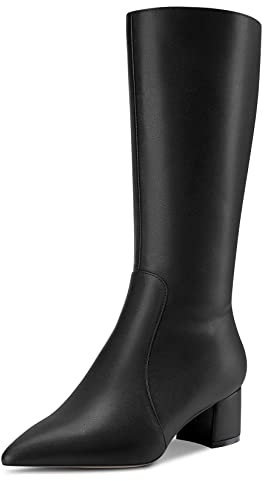 Castamere Donna Chunky Blocco Medio Tacco Heel a Punta Metà polpaccio Cerniera Stivali da Matrimonio Cute 5 CM Heels Nero 41 EU