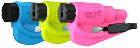 resqme 3 Stück Das Original Notfall-Schlüsselanhänger Auto Fluchtwerkzeug, 2-in-1 Gurtschneider und Fensterbrecher, Made in USA, Rosa, Blau, Gelb - Kompakter Notfallhammer