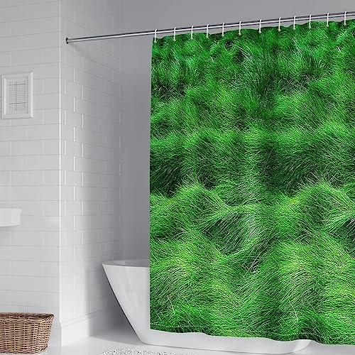 Duschrollo für Badewanne, Duschvorhang Überlänge Grün Polyester Rasen Duschvorhang für Damen 150X180cm