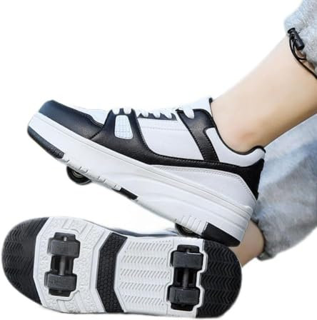 XRDSHY Schuhe mit Rollen für Jungen Mädchen, Skateboardschuhe Sportschuhe Turnschuhe für Kinder, 2 in 1 Multifunktionale 4 Rollen Rollschuhe,Black-39 EU