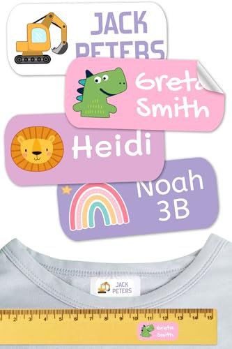 50 Namensaufkleber für Kinder. Nicht bügelbare Etiketten für Kleidung,waschbeständig. Personalisierte Aufkleber für kita und Schulmaterial. Klebeetiketten für Kinder Kindergarten und Schulen.Farbe 15