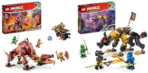 LEGO 71793 NINJAGO Wyldfires Lavadrache Fabelwesen verwandlungsfähiges Spielzeug & 71790 NINJAGO Jagdhund des kaiserlichen Drachenjägers