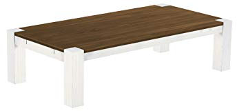 B.R.A.S.I.L.-Möbel Brasilmöbel Couchtisch Rio Kanto 180x90 cm Nussbaum Weiß Wohnzimmertisch Holz Tisch Pinie Massivholz Stubentisch Beistelltisch Echtholz Größe und Farbe wählbar