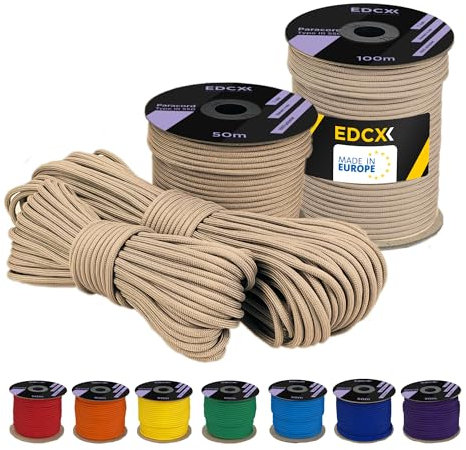 EDCX 4 mm Poli Paracord 550 (15, 30, 50, 100 y 300 m) - Tipo III, Cuerda 100% Nailon, Cuerda de 7 hebras, Cuerda de Nailon de 4 mm
